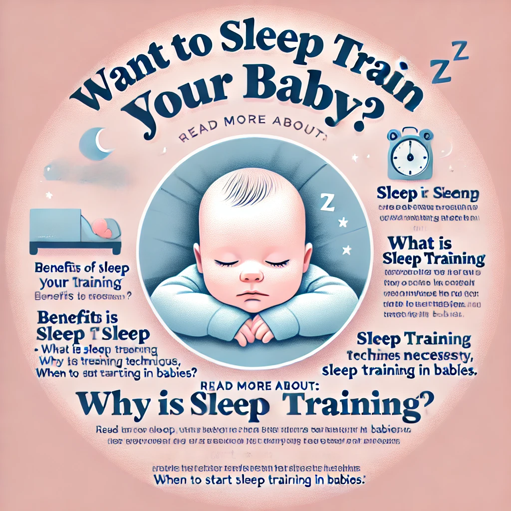 image shows baby , and why is sleep training written over there